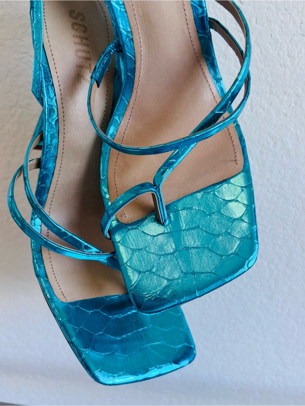 Schutz Metallic Turquoise Strappy Ankle-Tie High Heel Sandal NWT - Picture 5 of 9